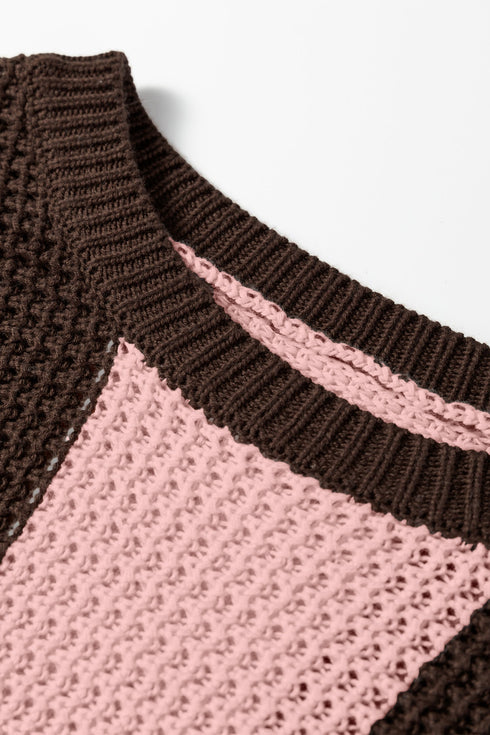 Relaxed Waffle Knit Block Stripe Pullover Sweater