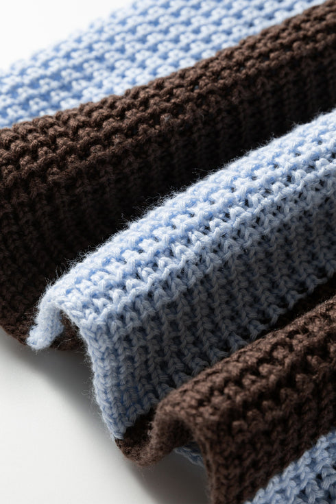 Relaxed Waffle Knit Block Stripe Pullover Sweater