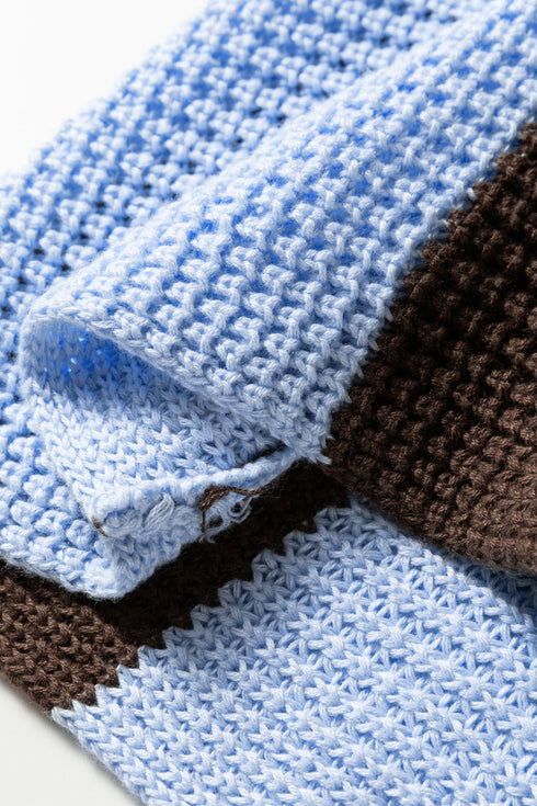 Relaxed Waffle Knit Block Stripe Pullover Sweater