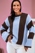 Relaxed Waffle Knit Block Stripe Pullover Sweater