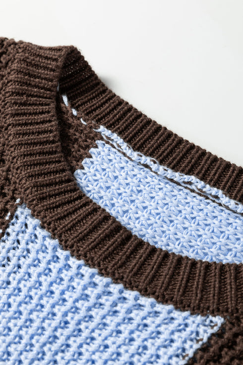Relaxed Waffle Knit Block Stripe Pullover Sweater