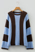 Relaxed Waffle Knit Block Stripe Pullover Sweater
