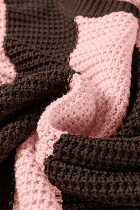 Relaxed Waffle Knit Block Stripe Pullover Sweater