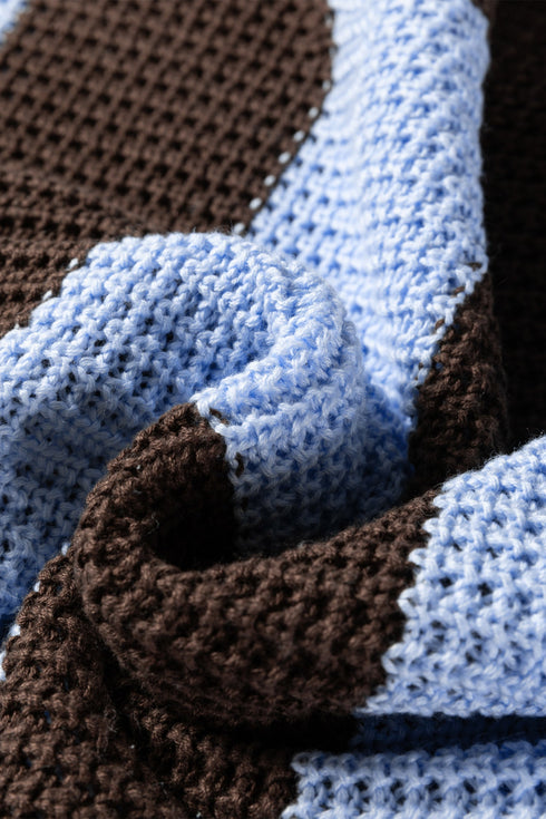Relaxed Waffle Knit Block Stripe Pullover Sweater
