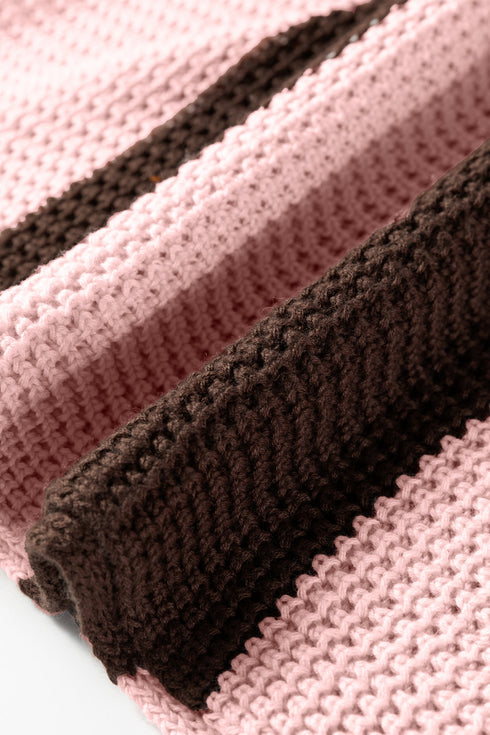 Relaxed Waffle Knit Block Stripe Pullover Sweater