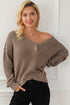 Relaxed Waffle Knit Button Front Long Sleeve Sweater