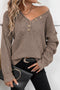 Relaxed Waffle Knit Button Front Long Sleeve Sweater