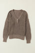 Relaxed Waffle Knit Button Front Long Sleeve Sweater