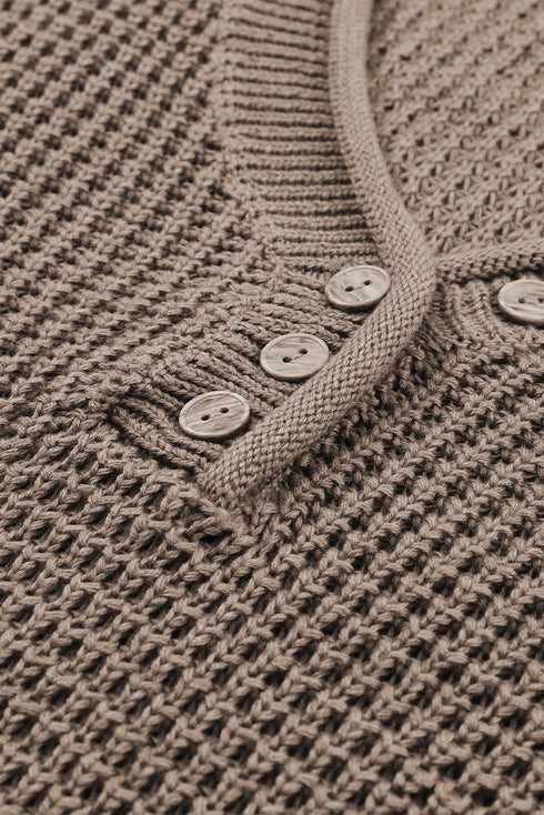 Relaxed Waffle Knit Button Front Long Sleeve Sweater