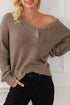 Relaxed Waffle Knit Button Front Long Sleeve Sweater