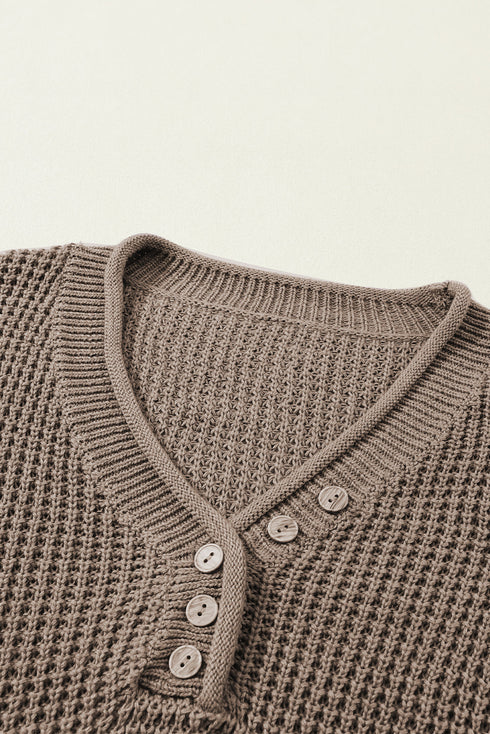 Relaxed Waffle Knit Button Front Long Sleeve Sweater