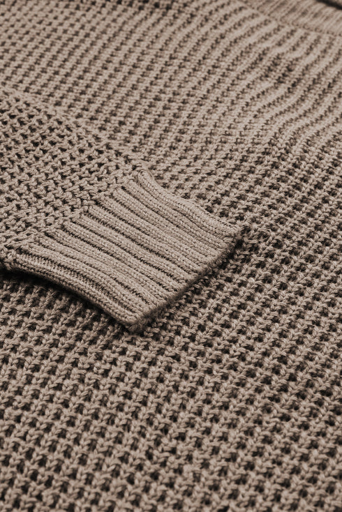 Relaxed Waffle Knit Button Front Long Sleeve Sweater