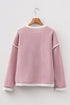 Relaxed Waffle Knit Contrast Trim Pullover Sweater