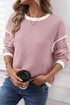 Relaxed Waffle Knit Contrast Trim Pullover Sweater