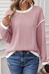 Relaxed Waffle Knit Contrast Trim Pullover Sweater