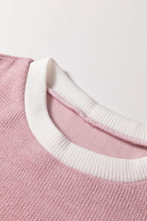 Relaxed Waffle Knit Contrast Trim Pullover Sweater
