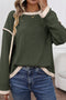 Relaxed Waffle Knit Contrast Trim Pullover Sweater