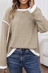Relaxed Waffle Knit Contrast Trim Pullover Sweater