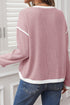 Relaxed Waffle Knit Contrast Trim Pullover Sweater