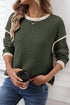 Relaxed Waffle Knit Contrast Trim Pullover Sweater