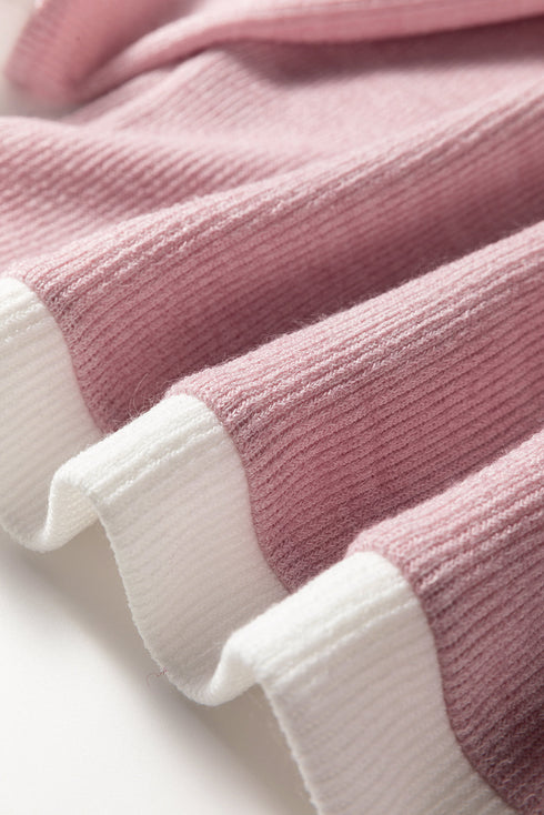 Relaxed Waffle Knit Contrast Trim Pullover Sweater