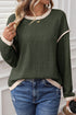 Relaxed Waffle Knit Contrast Trim Pullover Sweater