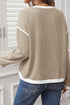Relaxed Waffle Knit Contrast Trim Pullover Sweater