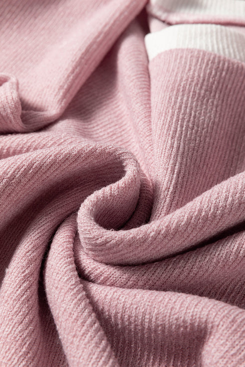 Relaxed Waffle Knit Contrast Trim Pullover Sweater
