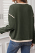 Relaxed Waffle Knit Contrast Trim Pullover Sweater
