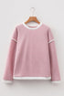 Relaxed Waffle Knit Contrast Trim Pullover Sweater