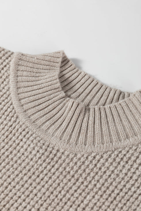 Relaxed Waffle Knit Mock Neck Exposed Seam Sweater