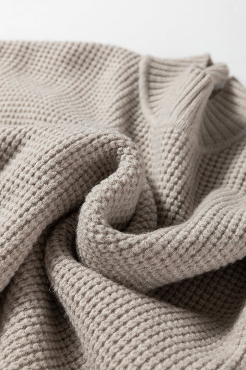 Relaxed Waffle Knit Mock Neck Exposed Seam Sweater