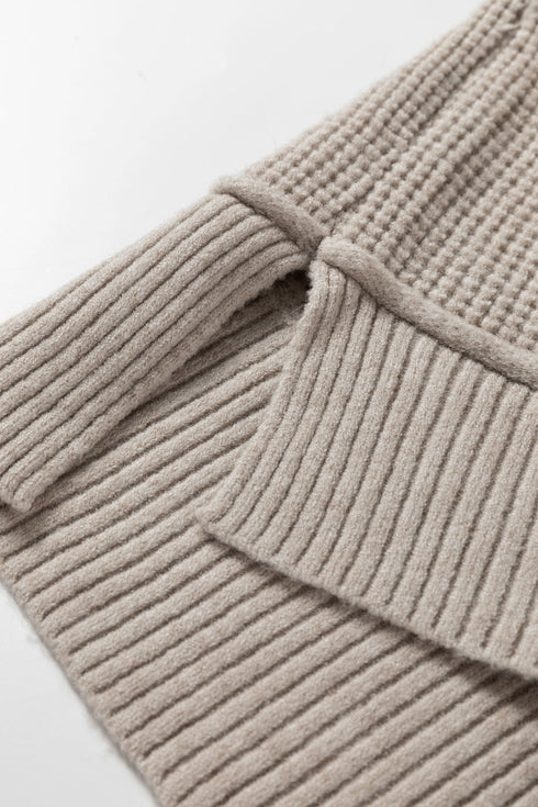 Relaxed Waffle Knit Mock Neck Exposed Seam Sweater