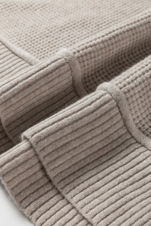 Relaxed Waffle Knit Mock Neck Exposed Seam Sweater
