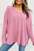 Relaxed Waffle Knit Reverse Seam Long Sleeve Top