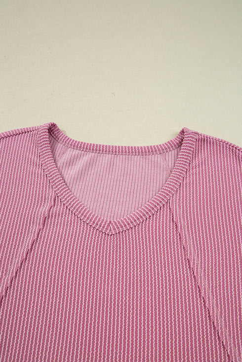 Relaxed Waffle Knit Reverse Seam Long Sleeve Top