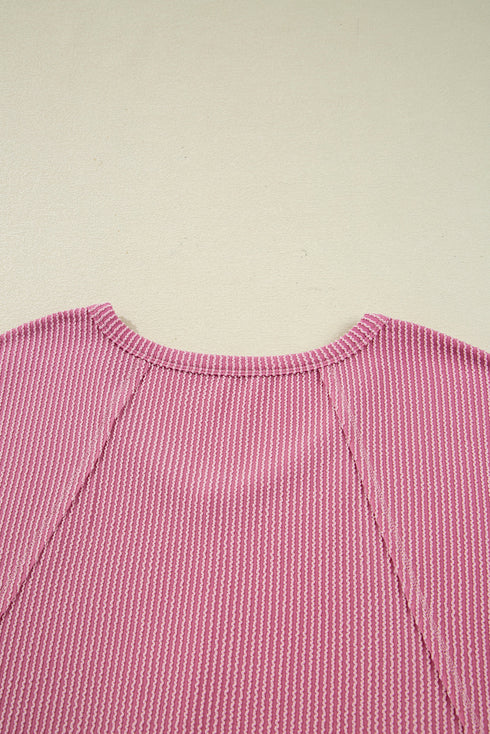 Relaxed Waffle Knit Reverse Seam Long Sleeve Top