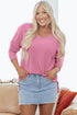 Relaxed Waffle Knit Reverse Seam Long Sleeve Top