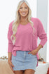 Relaxed Waffle Knit Reverse Seam Long Sleeve Top