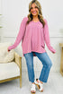Relaxed Waffle Knit Reverse Seam Long Sleeve Top