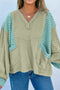 Relaxed Waffle Knit Striped Patch Pocket Pullover Top