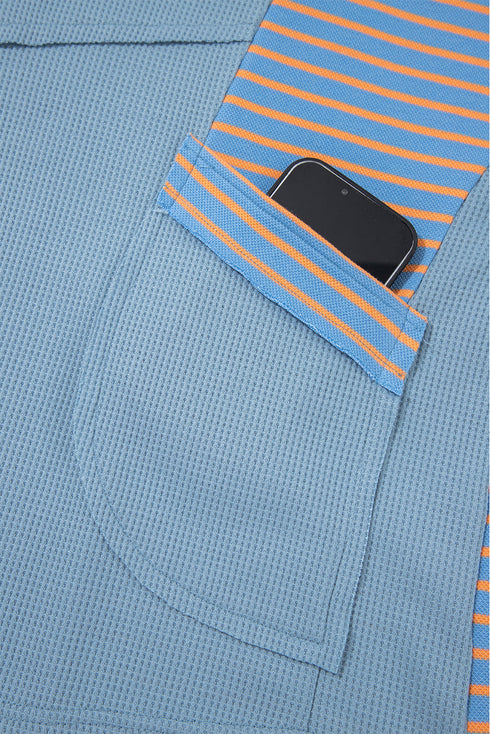 Relaxed Waffle Knit Striped Patch Pocket Pullover Top