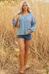 Relaxed Waffle Knit Striped Patch Pocket Pullover Top