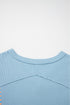 Relaxed Waffle Knit Striped Patch Pocket Pullover Top