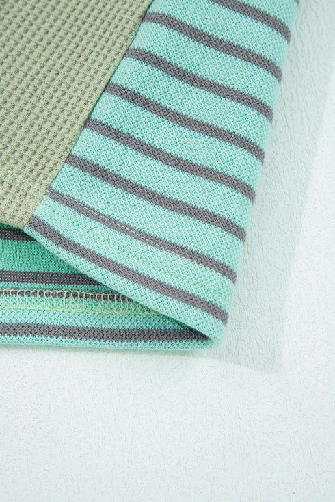 Relaxed Waffle Knit Striped Patch Pocket Pullover Top