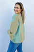 Relaxed Waffle Knit Striped Patch Pocket Pullover Top