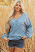 Relaxed Waffle Knit Striped Patch Pocket Pullover Top