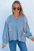 Relaxed Waffle Knit Striped Patch Pocket Pullover Top