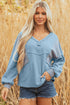 Relaxed Waffle Knit Striped Patch Pocket Pullover Top
