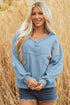 Relaxed Waffle Knit Striped Patch Pocket Pullover Top